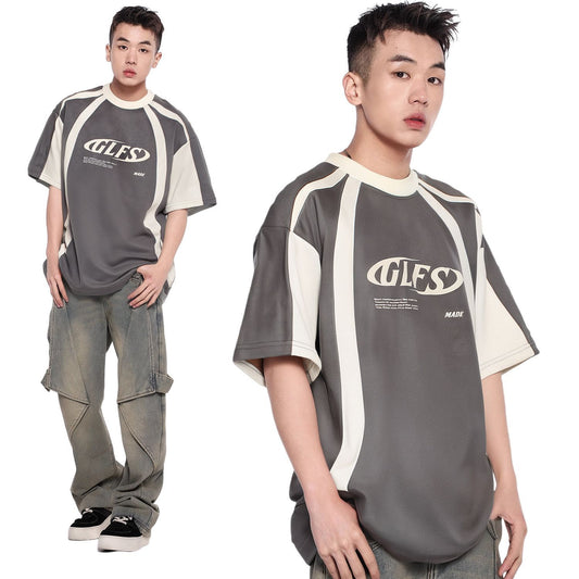 Color Block Panel Letter Print Short Sleeve T-Shirt WN26035