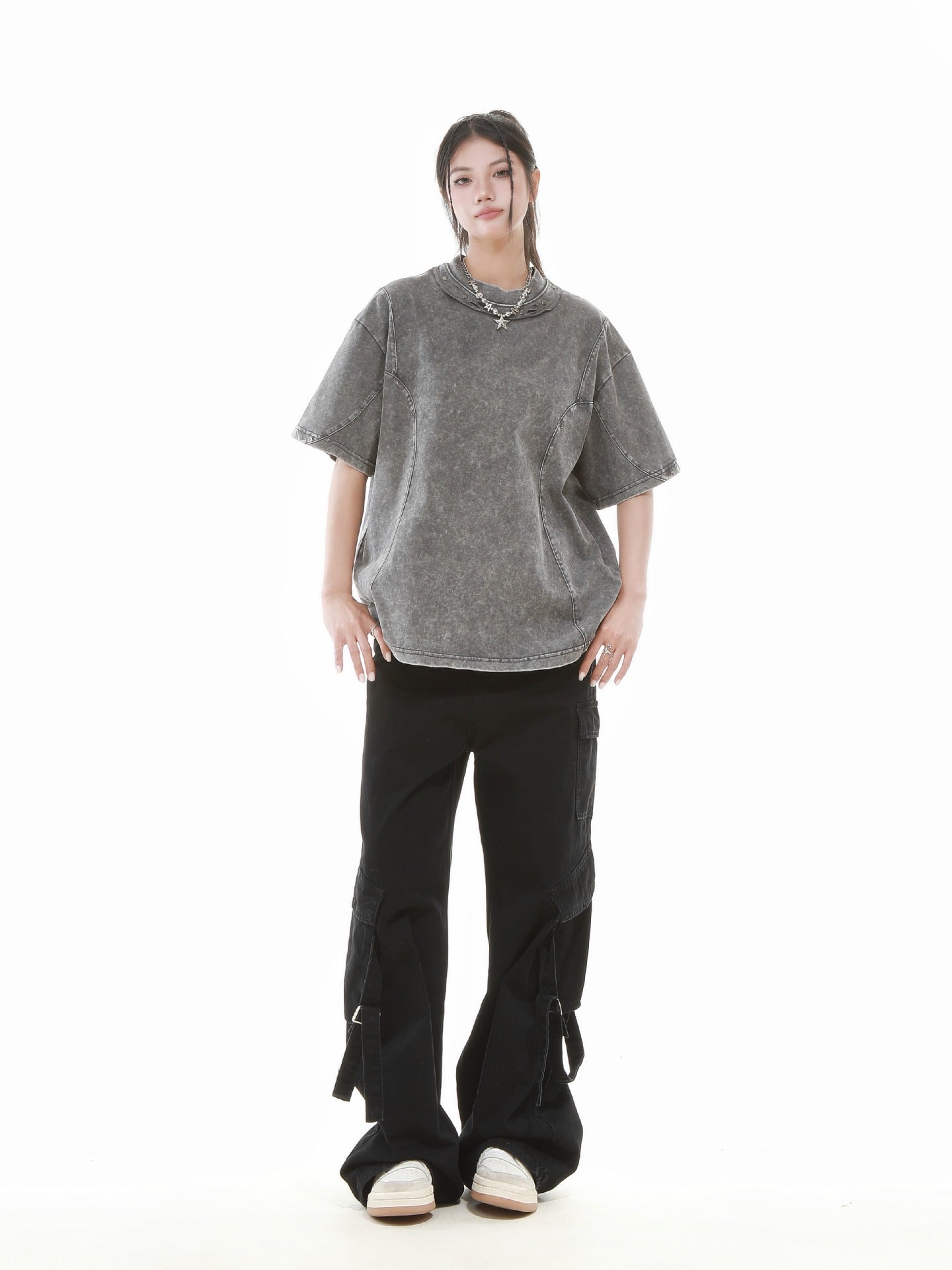 Heavy Washed Fade Stitching Short Sleeve T-Shirt WN25671