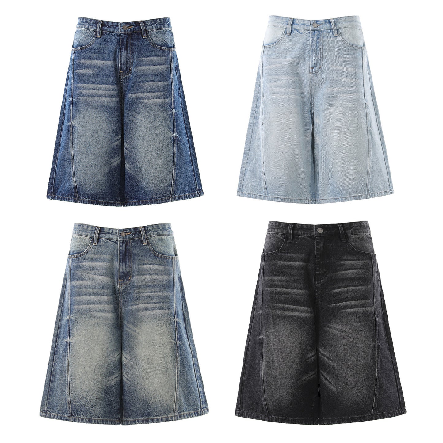 Denim Wash Wide Leg Half Pants WN25644