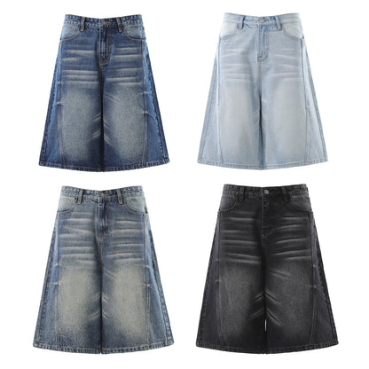 Denim Wash Wide Leg Half Pants WN25644