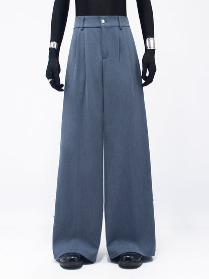 Metal Button Design Wide Leg Trousers WN23746