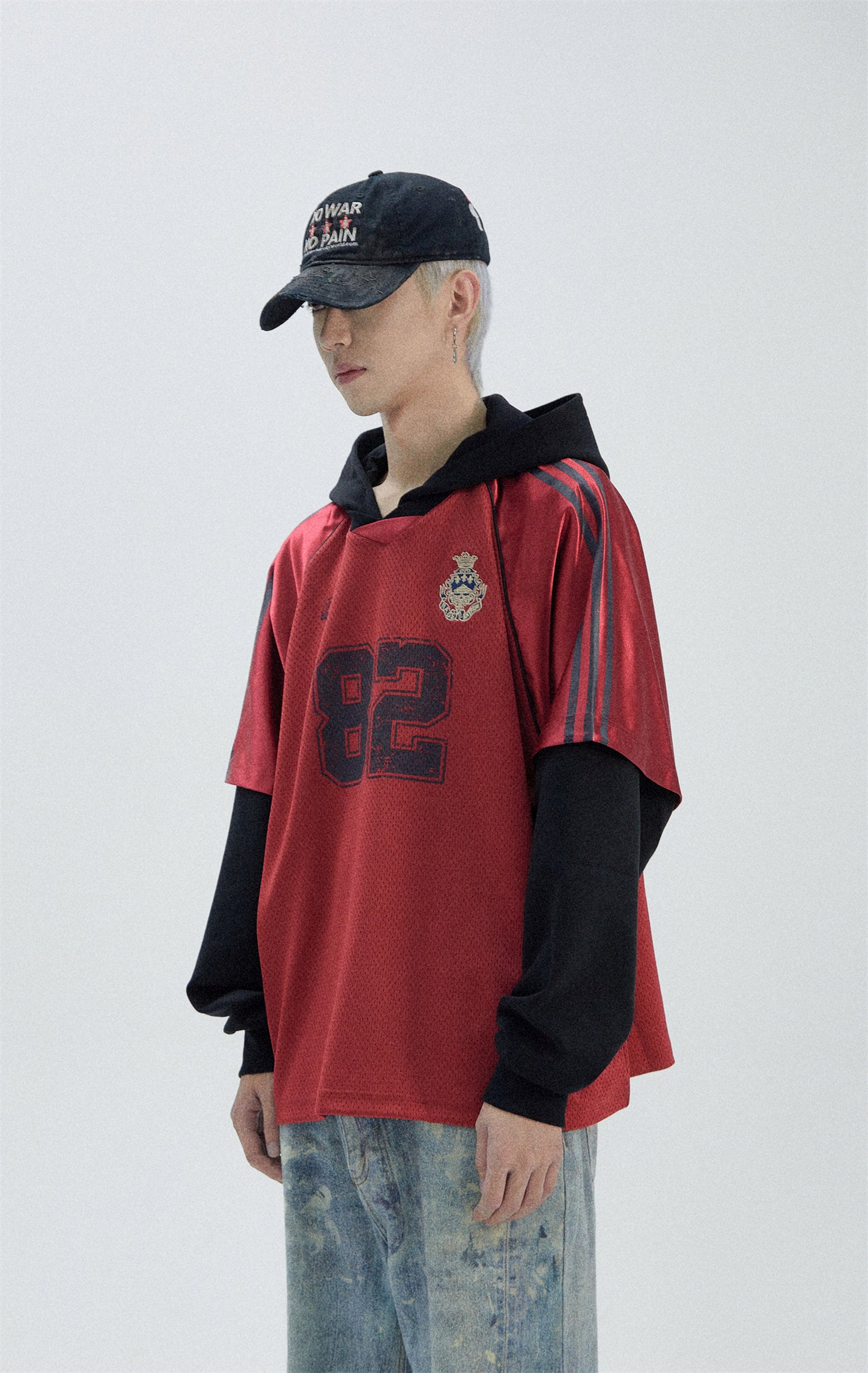 Oversize Fake Layered Sporty Hoodie WN8764