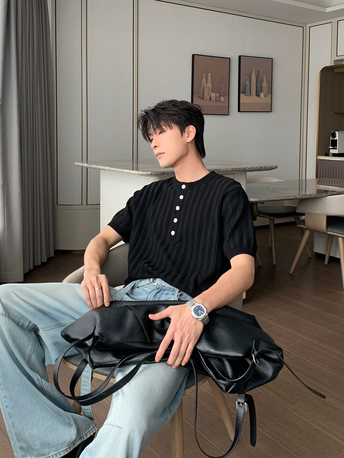 Henry Neck Oversize Short Sleeve T-Shirt WN20454