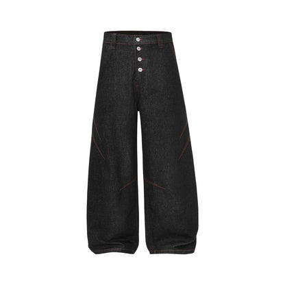 Contrast Stitch Panel Curved Wide Leg Denim Jeans WN25910