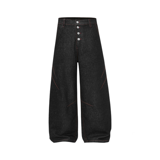 Contrast Stitch Panel Curved Wide Leg Denim Jeans WN25910
