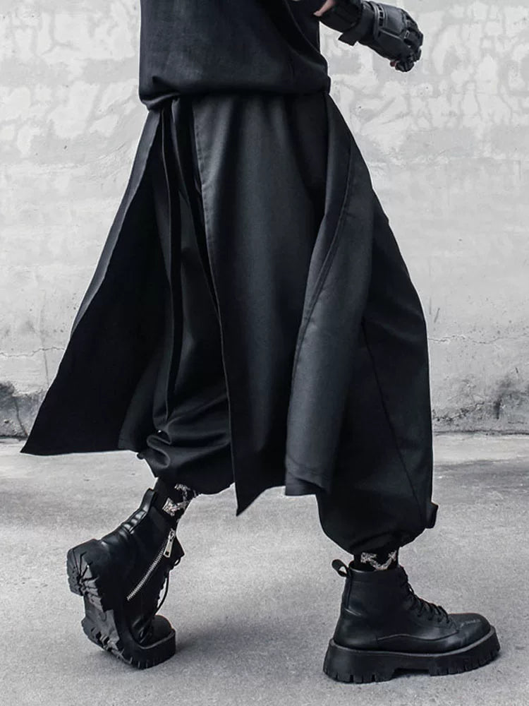 Fake Layered Ribbon Strap Cropped Wide Leg Pants WN22489