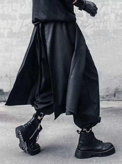 Fake Layered Ribbon Strap Cropped Wide Leg Pants WN22489