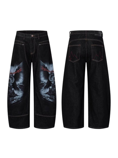 Graphic Print Wide Leg Denim Jeans WN28099