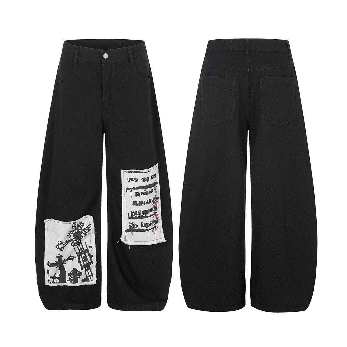 Applique Letter Print Wide Leg Denim Jeans WN25464