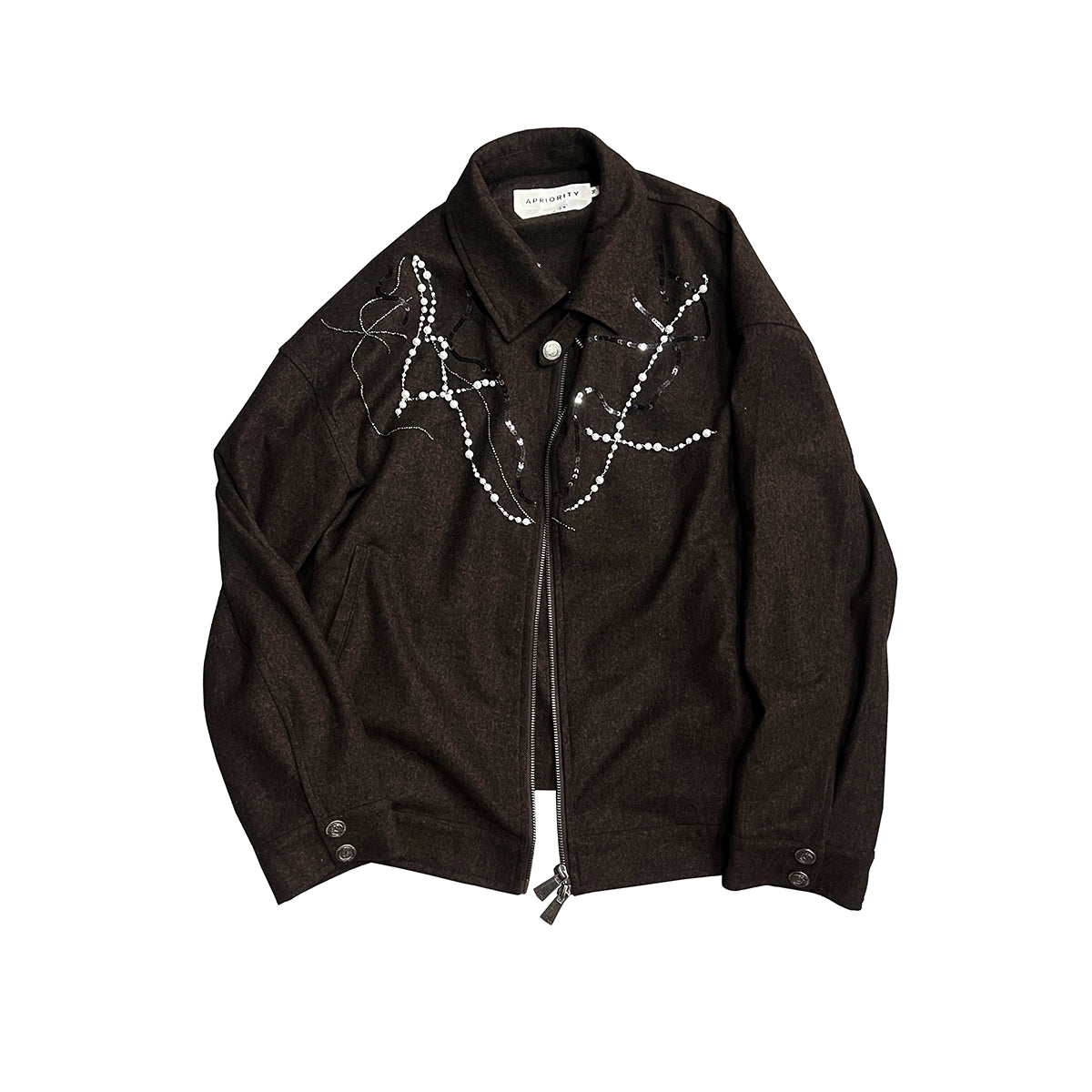 Handcrafted Pearl Chain Harrington Jacket WN18875