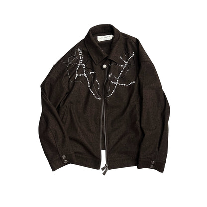 Handcrafted Pearl Chain Harrington Jacket WN18875