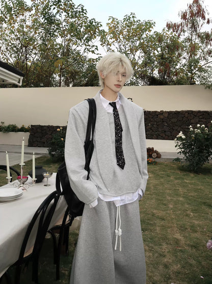 Double Collar Tie Shoulder-Pad Pullover Sweatshirt WN19920