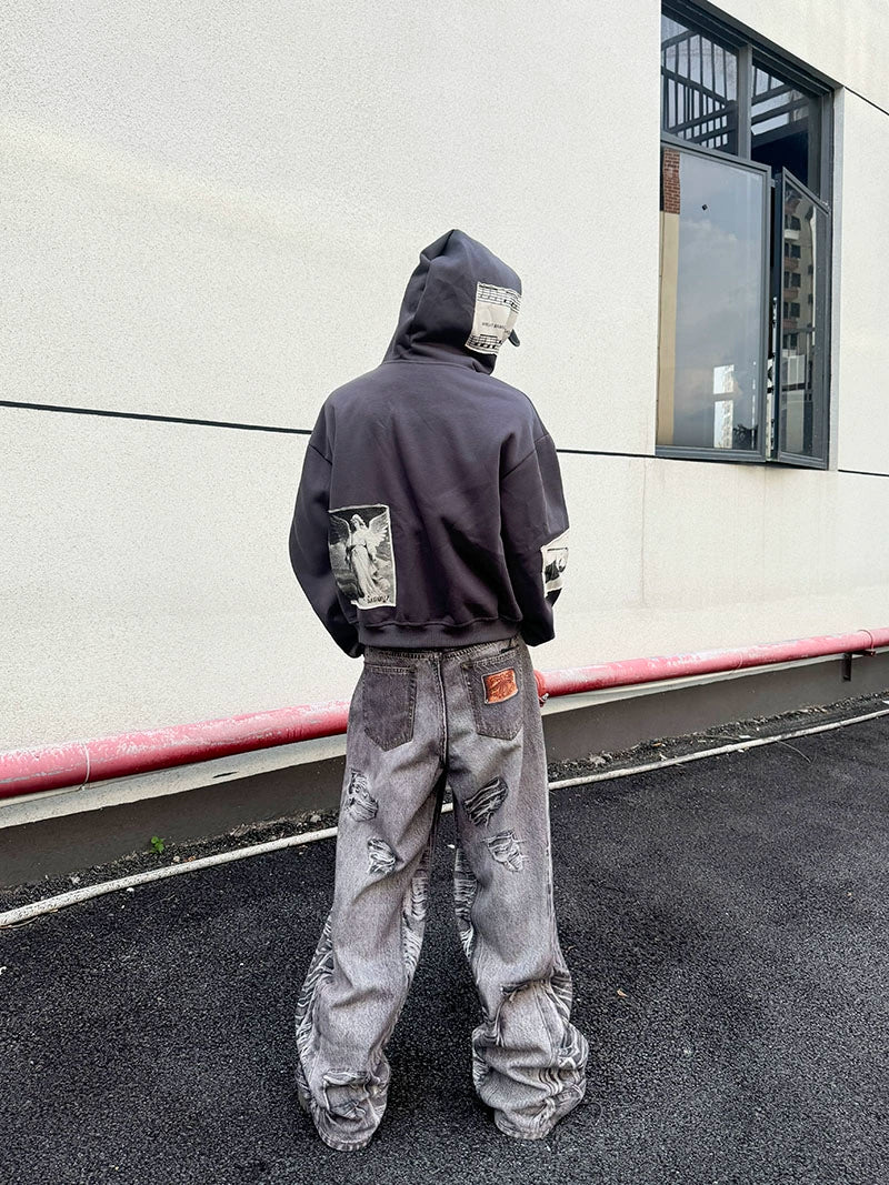 Patch Portrait Oversize Zipper Hoodie WN21157