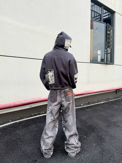 Patch Portrait Oversize Zipper Hoodie WN21157