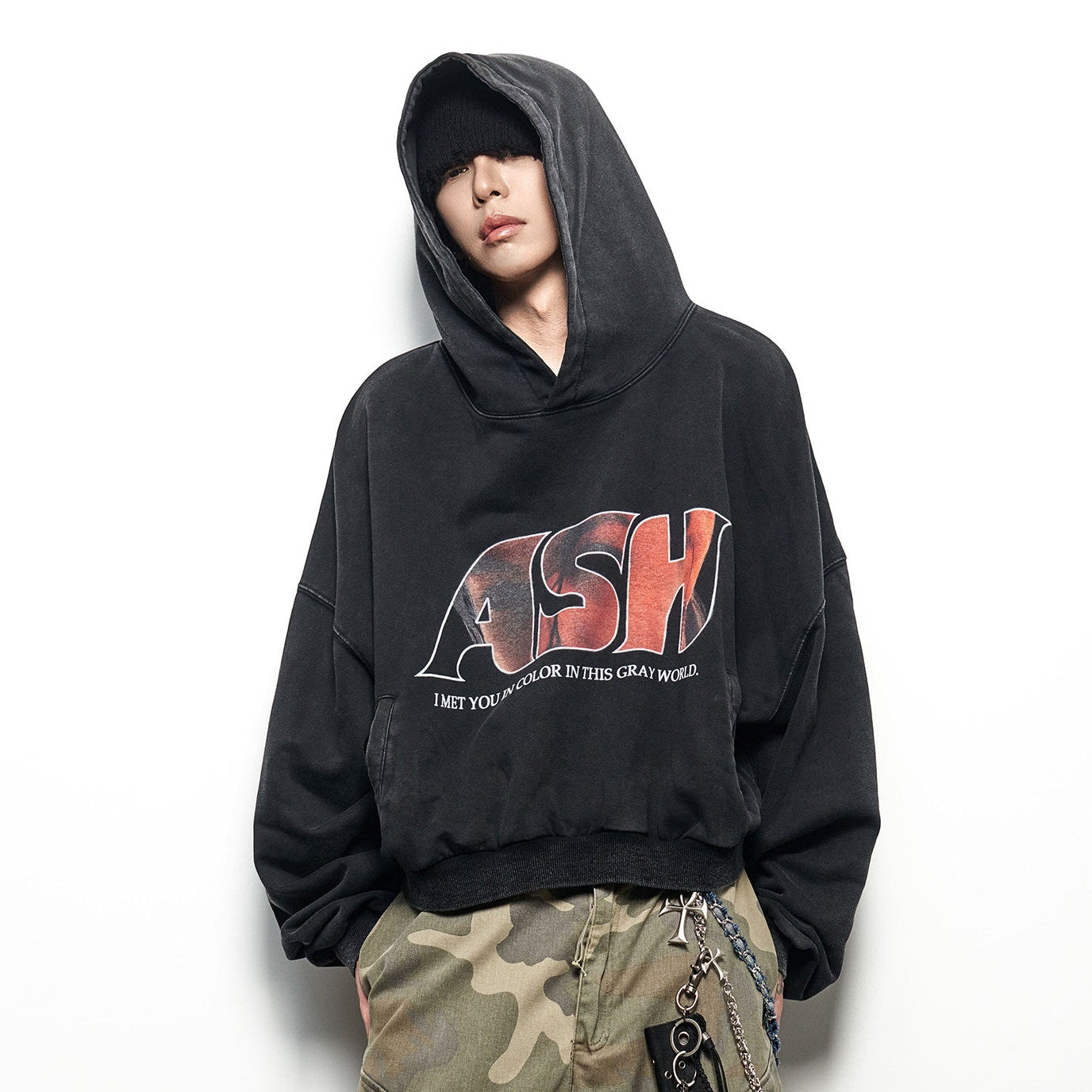 Letter Print Cropped Oversize Hoodie WN22971