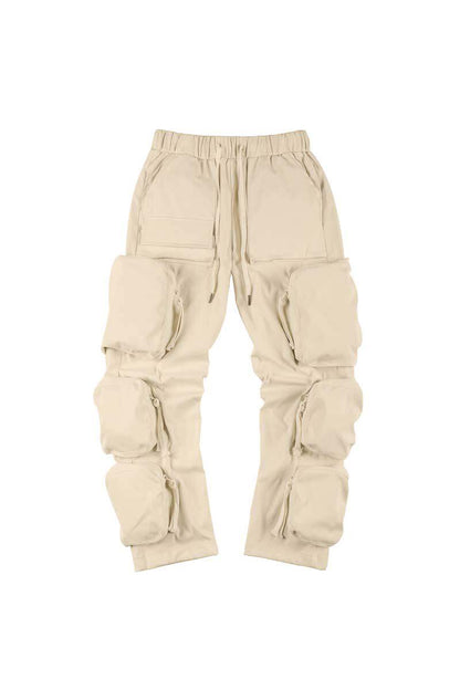 Drawstring Multi-Pocket Tapered Cargo Pants WN24223