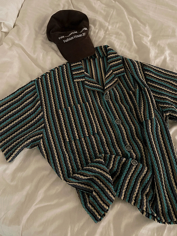 Striped Design Oversize Short Sleeve Shirt WN20274