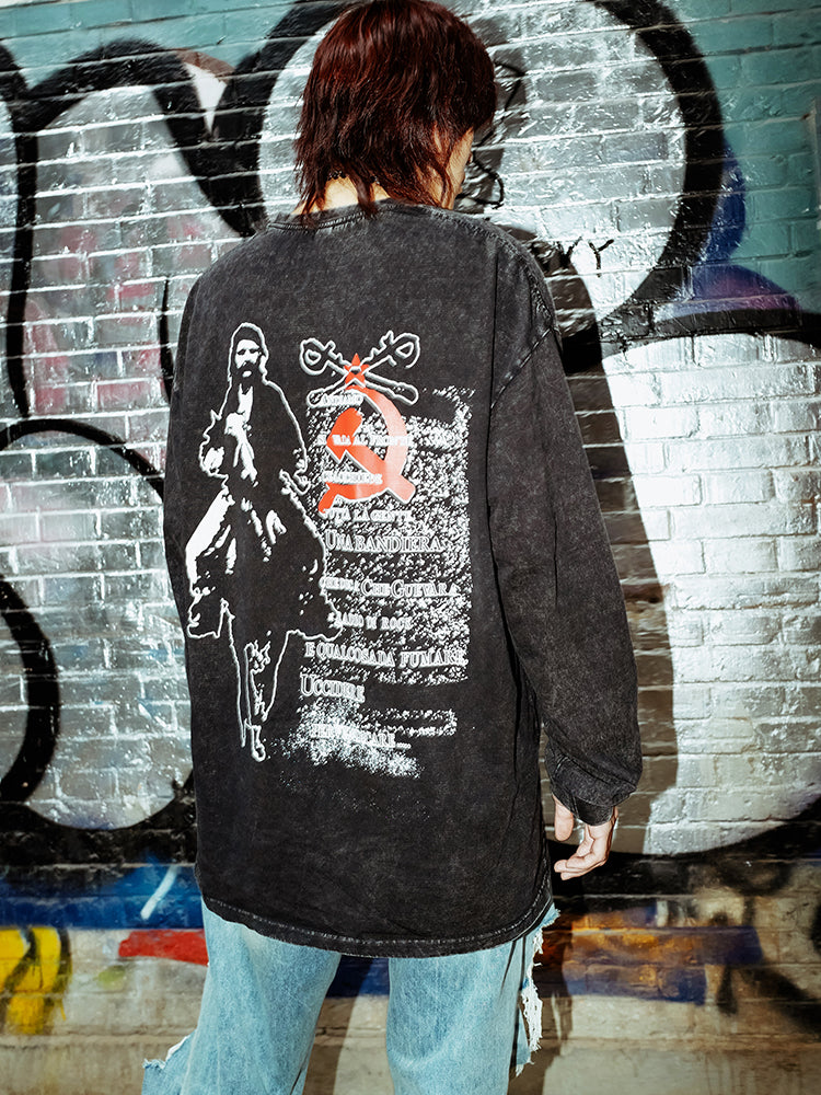 Washed Graphic Print Long Sleeve T-Shirt WN15932