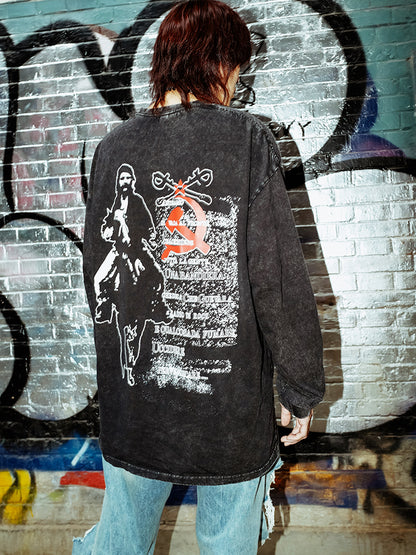 Washed Graphic Print Long Sleeve T-Shirt WN15932