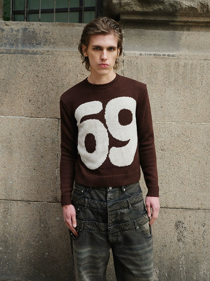 Number Pattern Knit Sweater WN21307