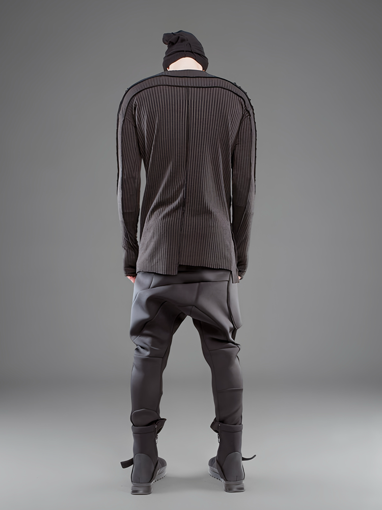 Asymmetric Pleats Deconstructed Slim Ribbed Long Sleeve T-Shirt WN21970