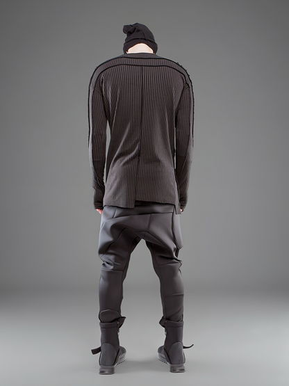 Asymmetric Pleats Deconstructed Slim Ribbed Long Sleeve T-Shirt WN21970