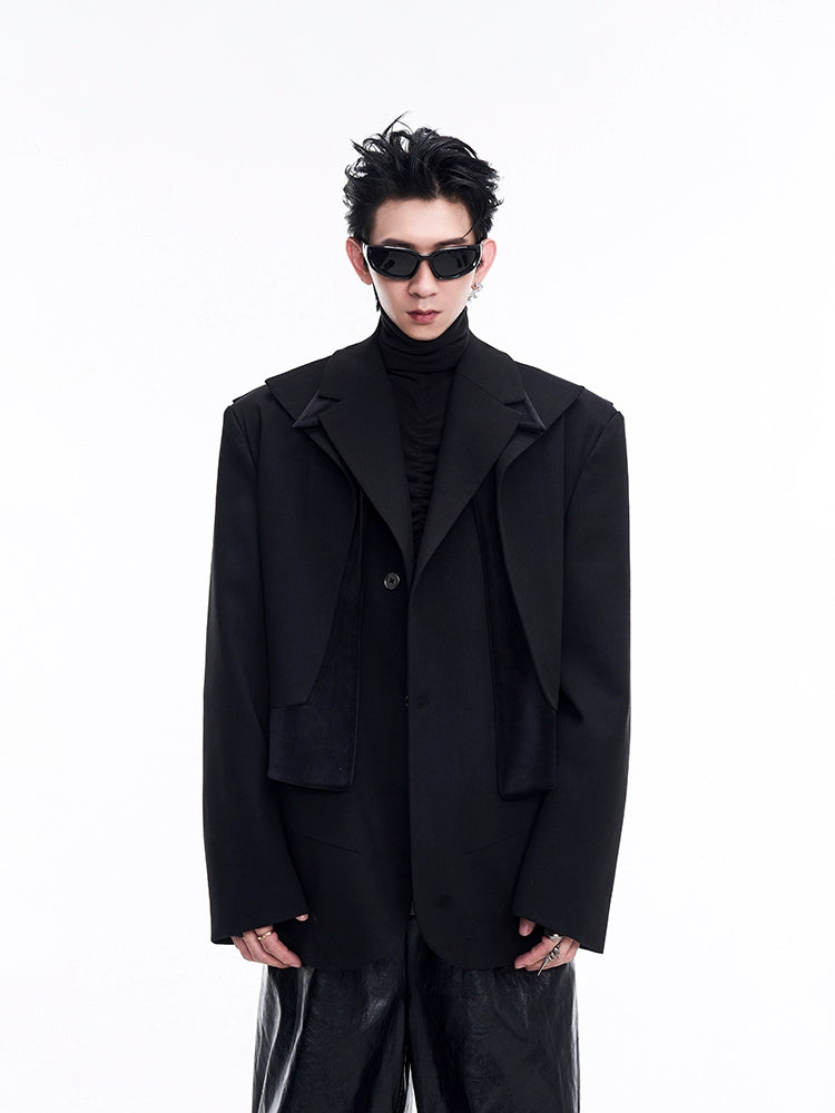 Fake Layered Velvet Panel Tailored Jacket WN10225