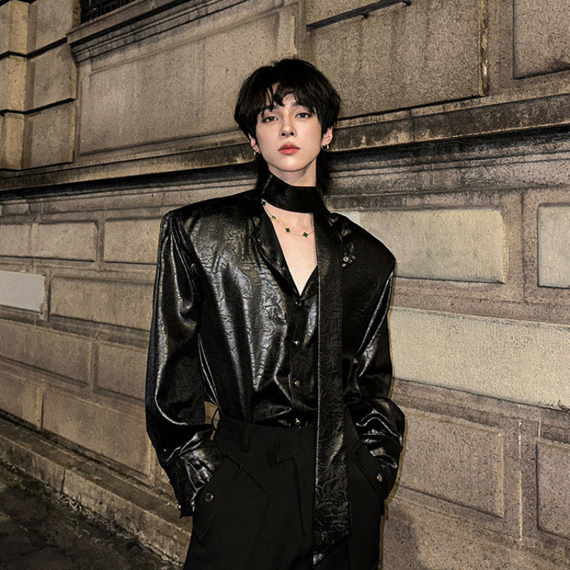 PU Leather Oversize Long Sleeve Shirt WN25129