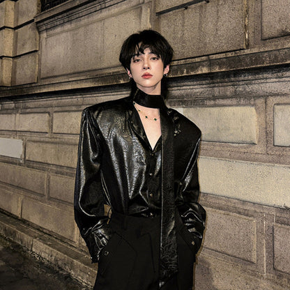 PU Leather Oversize Long Sleeve Shirt WN25129