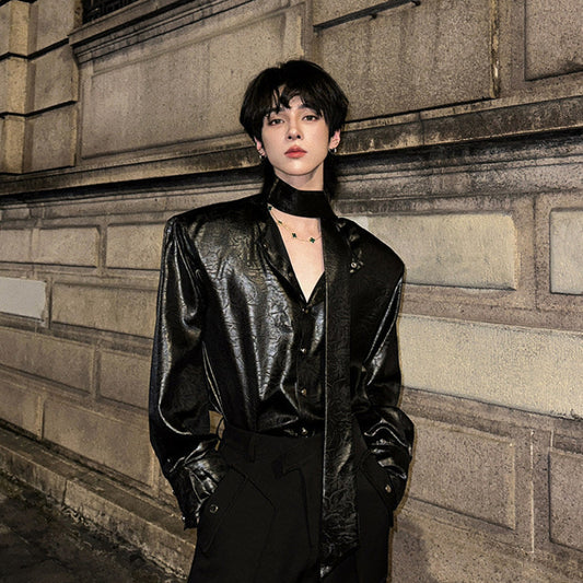 PU Leather Oversize Long Sleeve Shirt WN25129