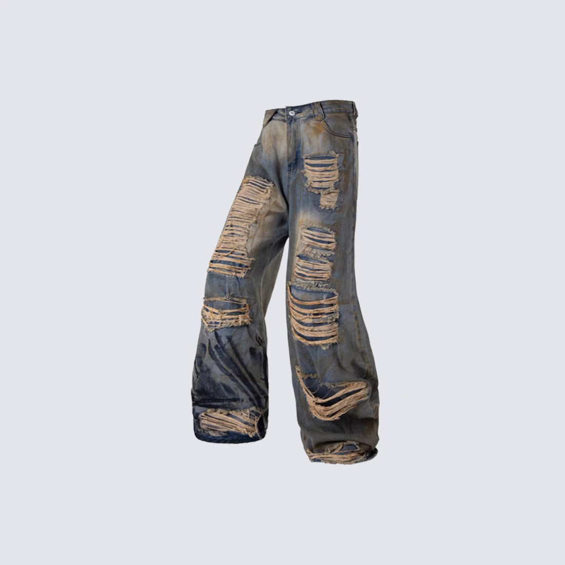 Heavy Damage Paint Wide Leg Denim Jeans WN28042