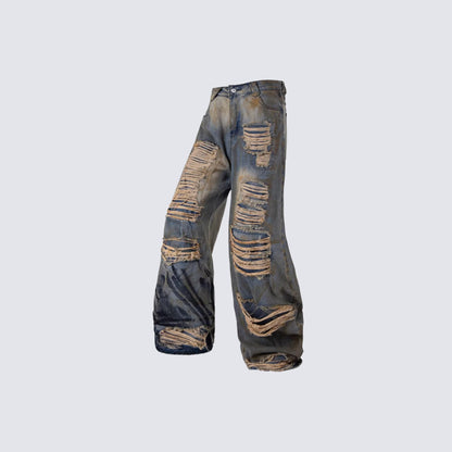 Heavy Damage Paint Wide Leg Denim Jeans WN28042