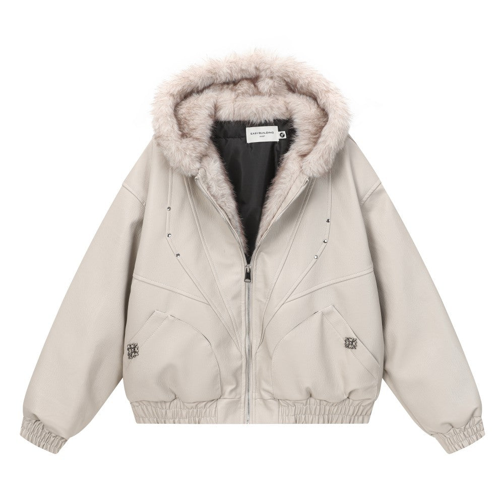 Fake Fur Hooded Panel Cropped Jacket WN28113
