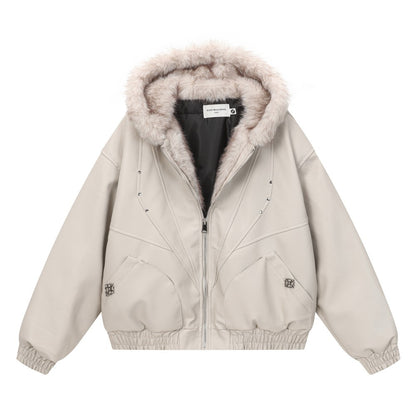 Fake Fur Hooded Panel Cropped Jacket WN28113