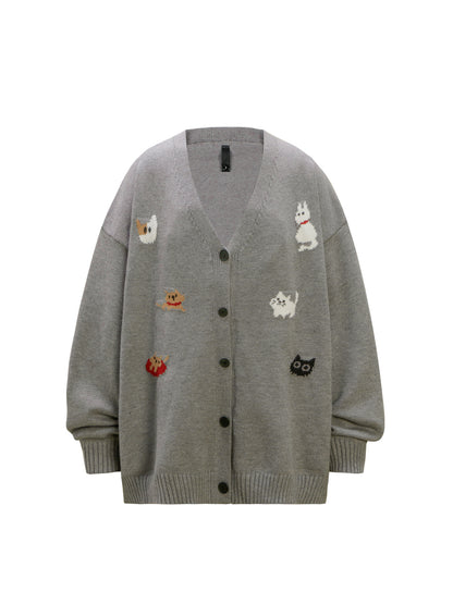 Cartoon Jacquard Oversize Knit Cardigan WN26380