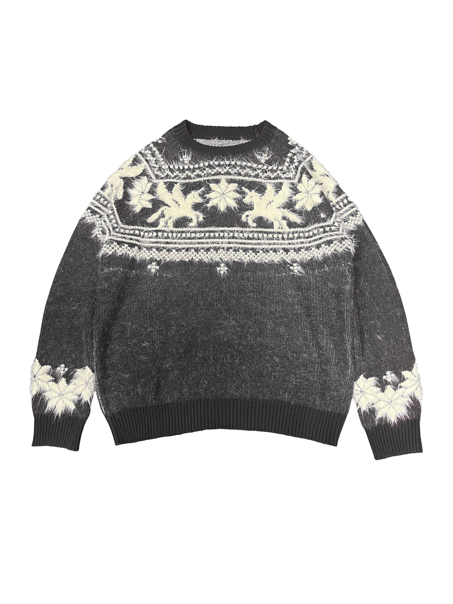 Unicorn Design Wool Blend Fake Mink Fair Knit Sweater WN19047