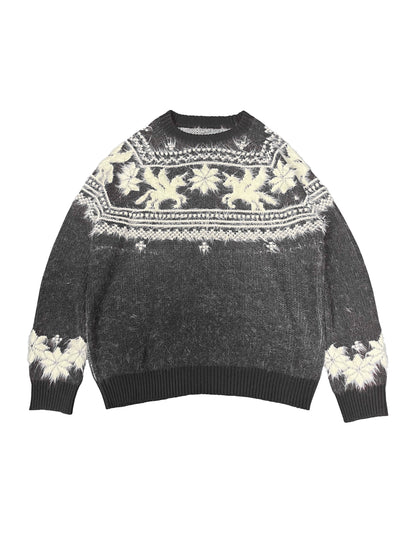 Unicorn Design Wool Blend Fake Mink Fair Knit Sweater WN19047