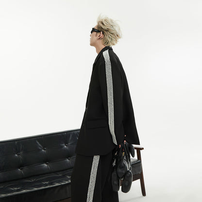 Pearl Detail Shoulder-pad Tailored Jacket & Draping Wide Leg Trousers Setup WN15447