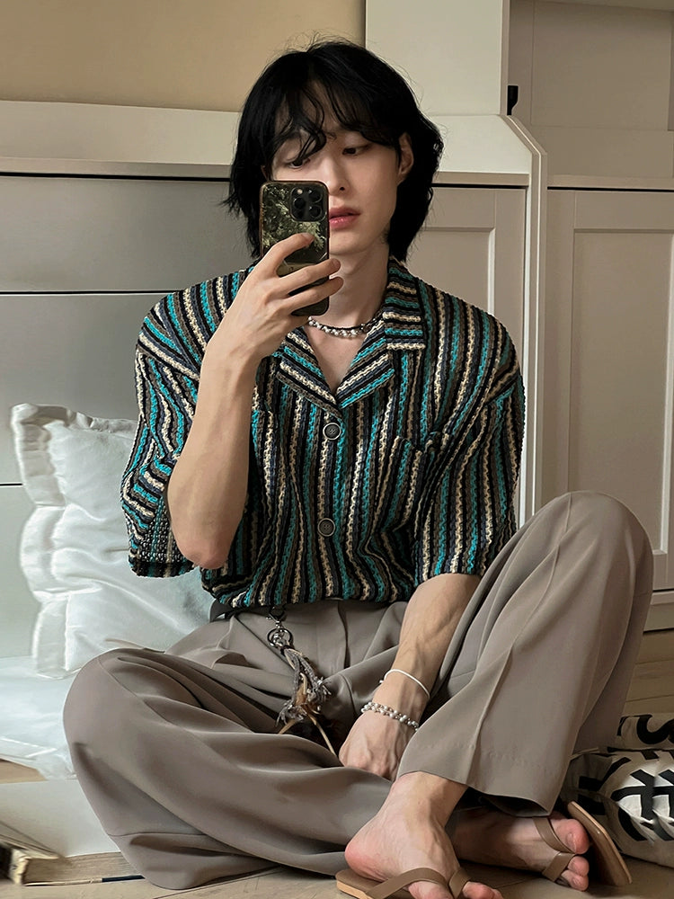 Striped Design Oversize Short Sleeve Shirt WN20274