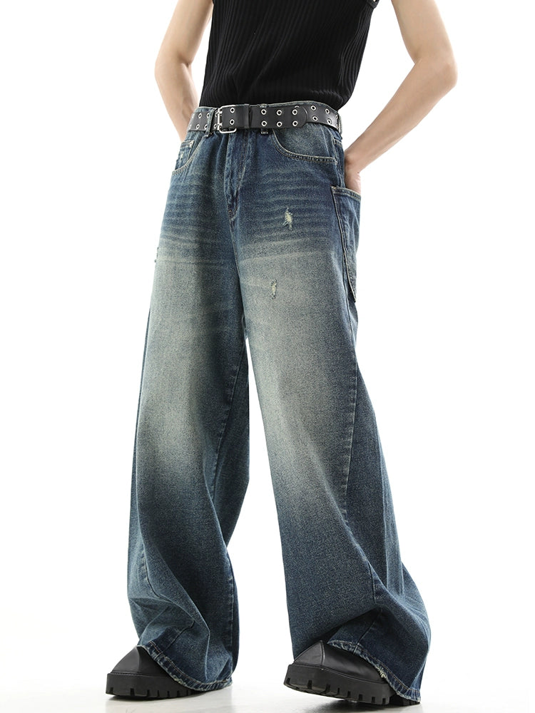 Faded Wide-Leg Straight Denim Jeans WN10266