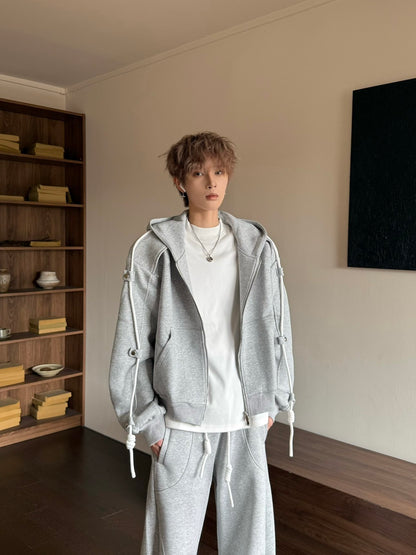 Drawstring Zipper Hoodie & Wide Leg Sweatpants Setup WN23181
