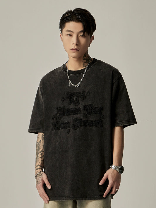 Washed Embroidery Oversize Heavyweight Short Sleeve T-Shirt WN6275