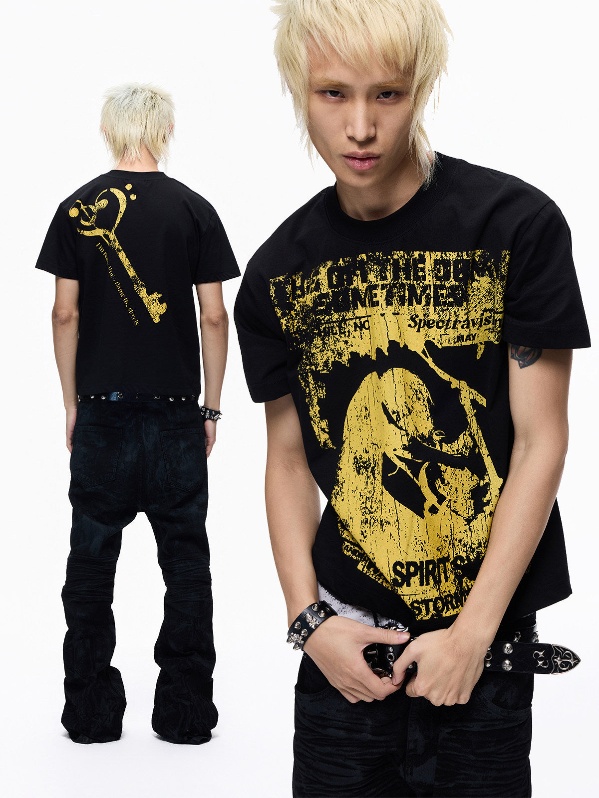 Rock Band Print Washed Cropped Short Sleeve T-Shirt WN27353
