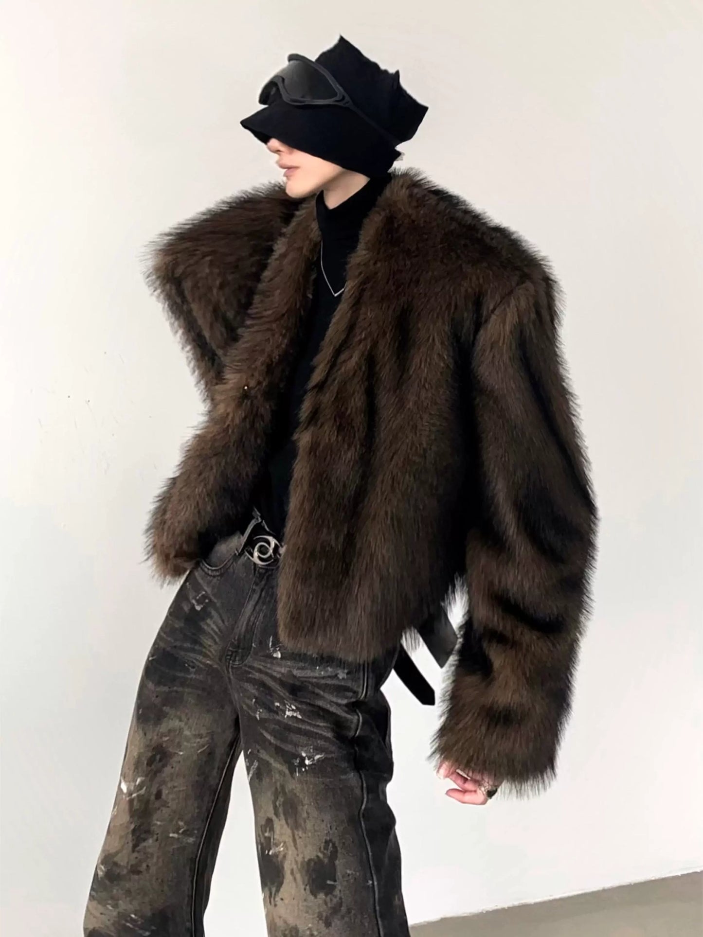 No Collar Fake Fur Short Jacket WN9203