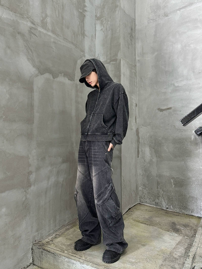 Washed Oversize Zipper Hoodie WN21165