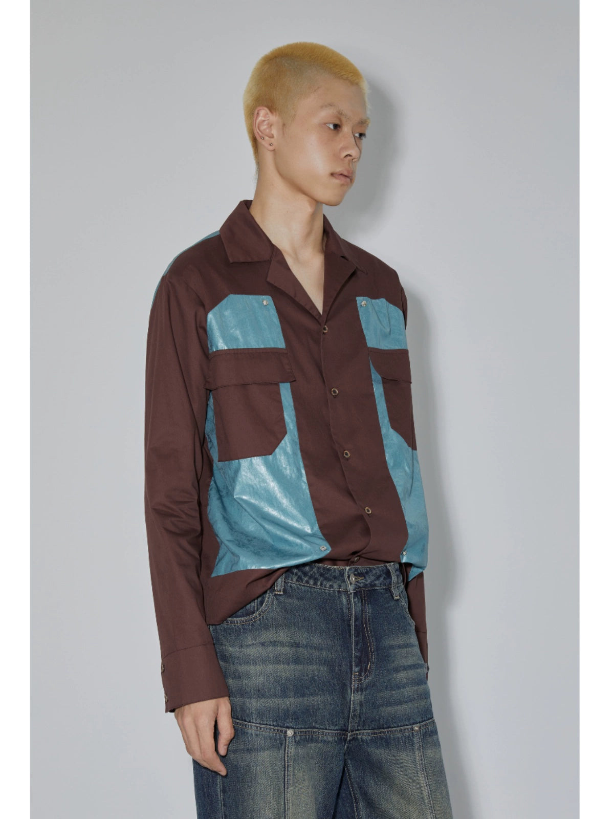 Colorblock Patchwork Long Sleeve Shirt WN18902