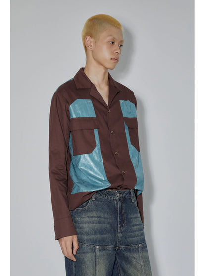Colorblock Patchwork Long Sleeve Shirt WN18902