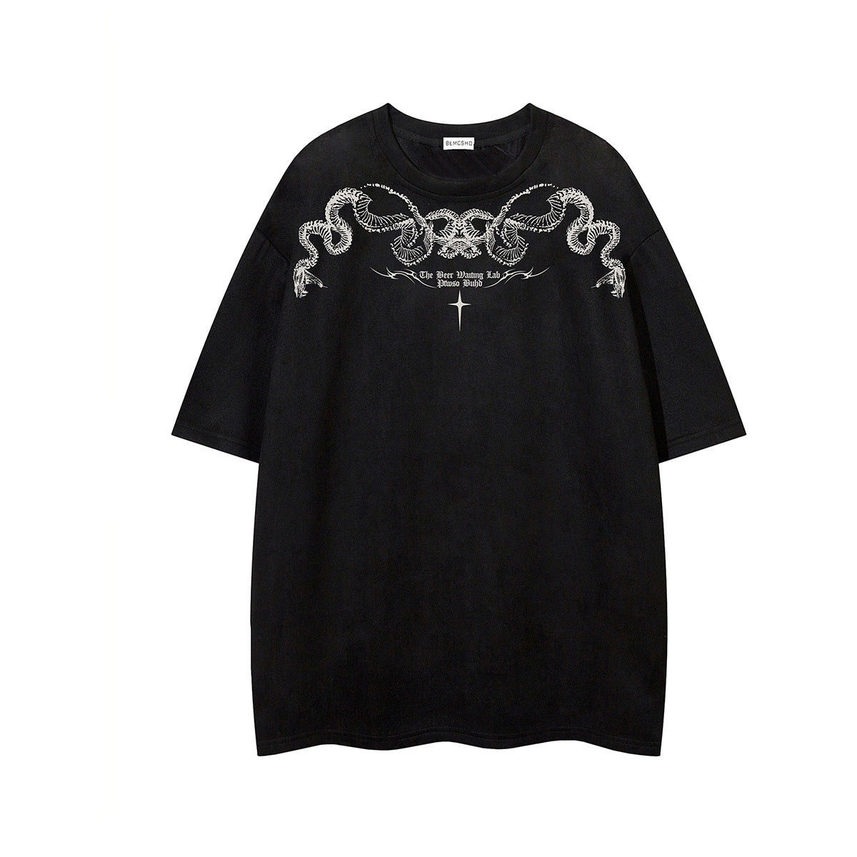 Python Print Suede Letter Print Short Sleeve T-Shirt WN25588