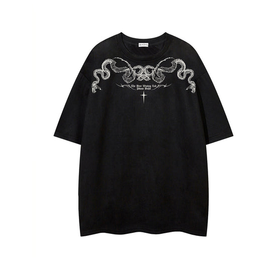 Python Print Suede Letter Print Short Sleeve T-Shirt WN25588