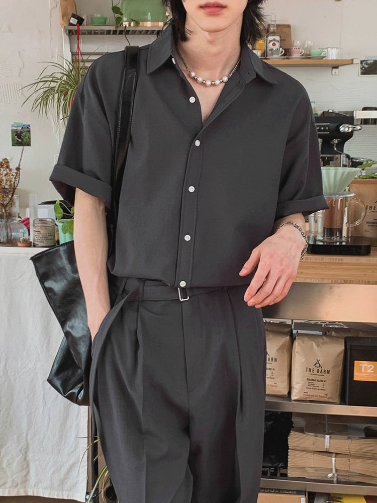 Plain Oversize Short Sleeve Shirt & Straight Pants Setup WN20270